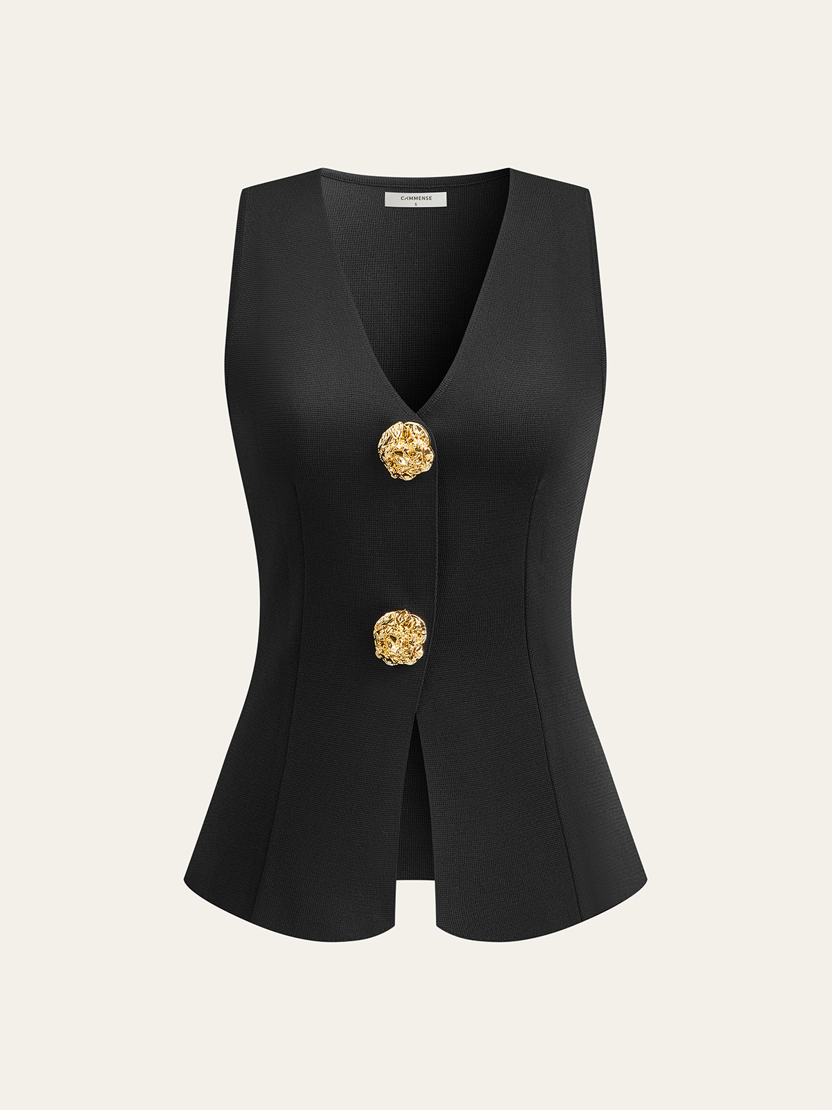 Metal Decor Sleeveless V-Neck Vest-Chicvia