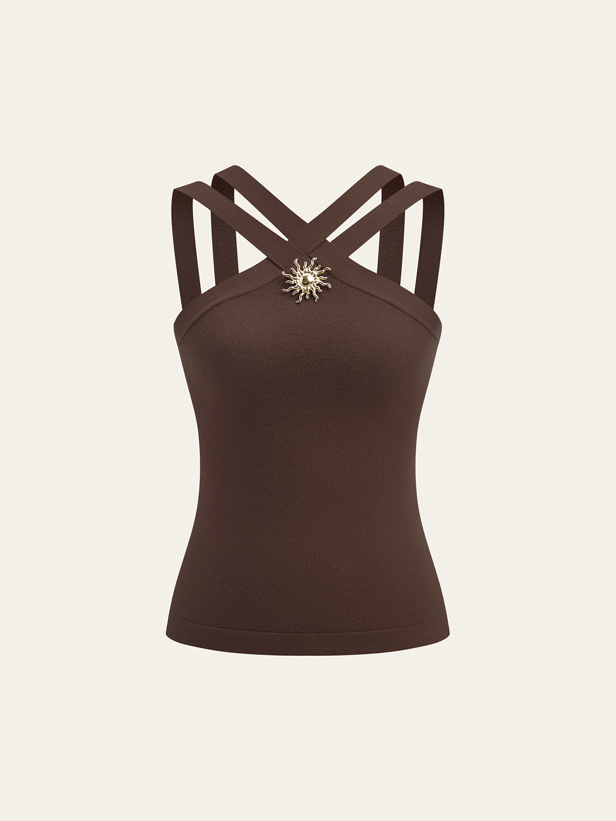 Metal Decor Cross-Strap Tank Top-Chicvia