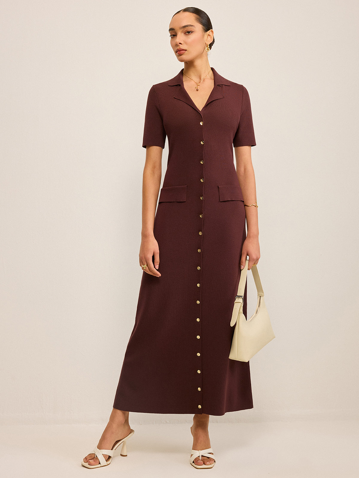 Pocketed Button-Front Maxi Dress-Chicvia