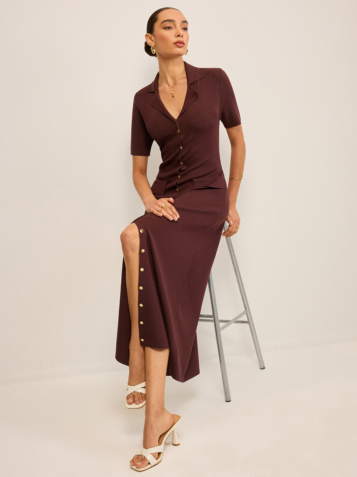 Pocketed Button-Front Maxi Dress-Chicvia