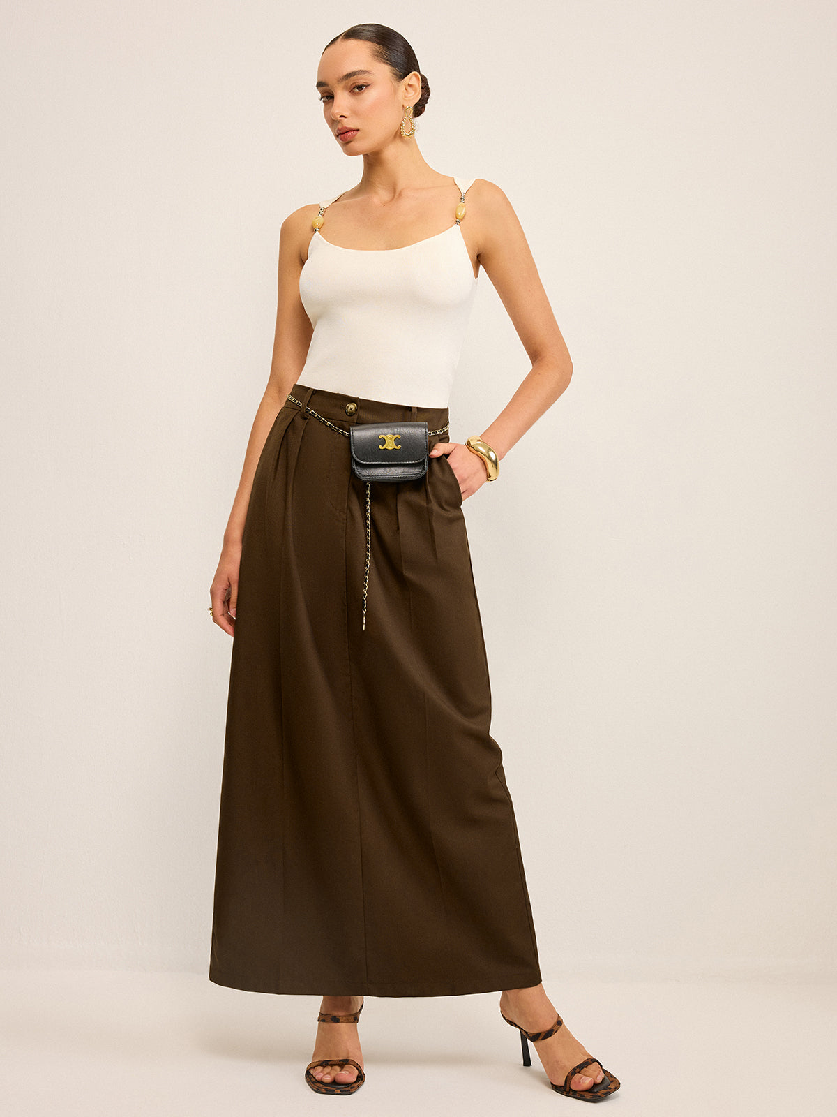 Pocketed High-Waisted Maxi Skirt-Chicvia