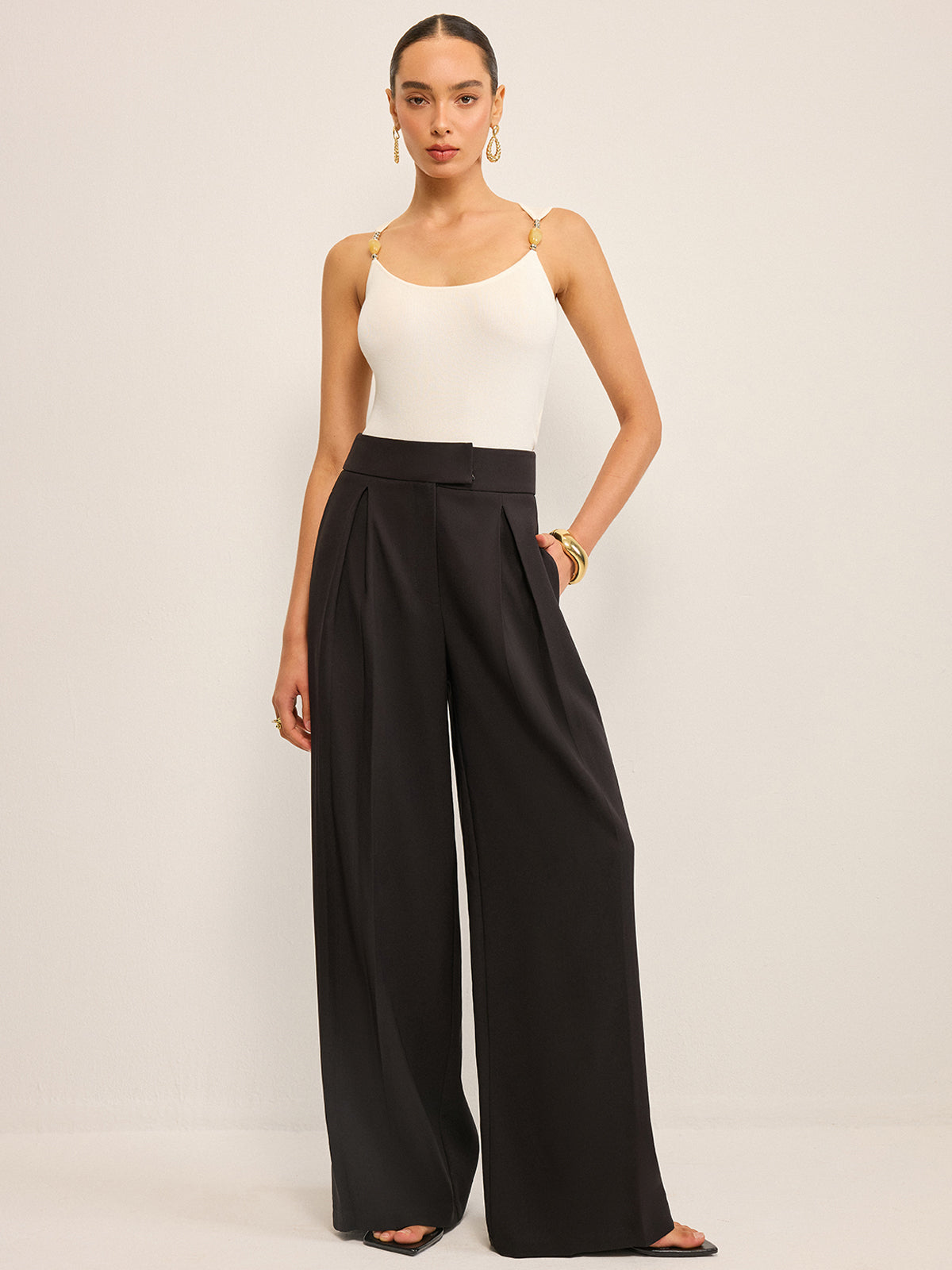 High-Waisted Wide-Leg Pants-Chicvia