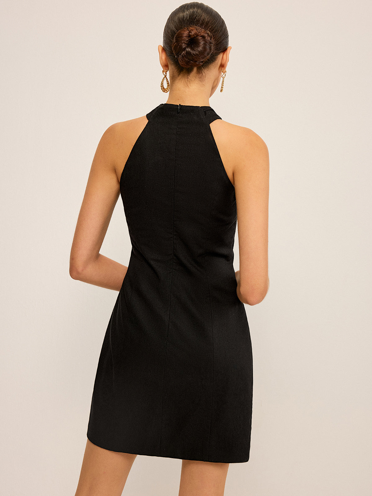 Halter Neck Button-Front Mini Dress-Chicvia