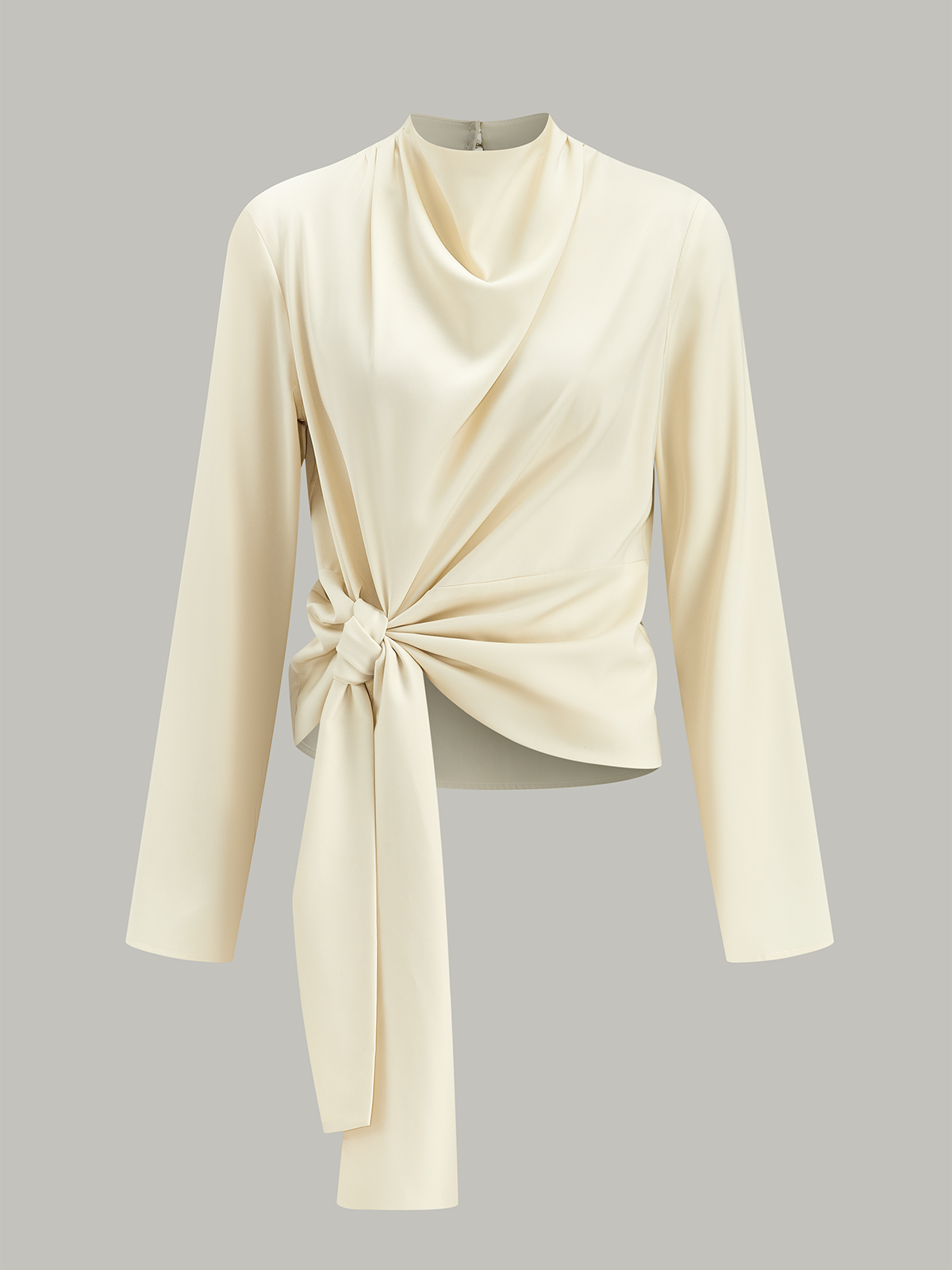 Cowl Neck Tie-Front Knot Top-Chicvia