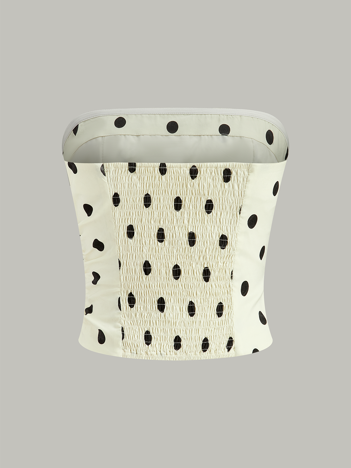 Polka Dot Ruched Strapless Top-Chicvia