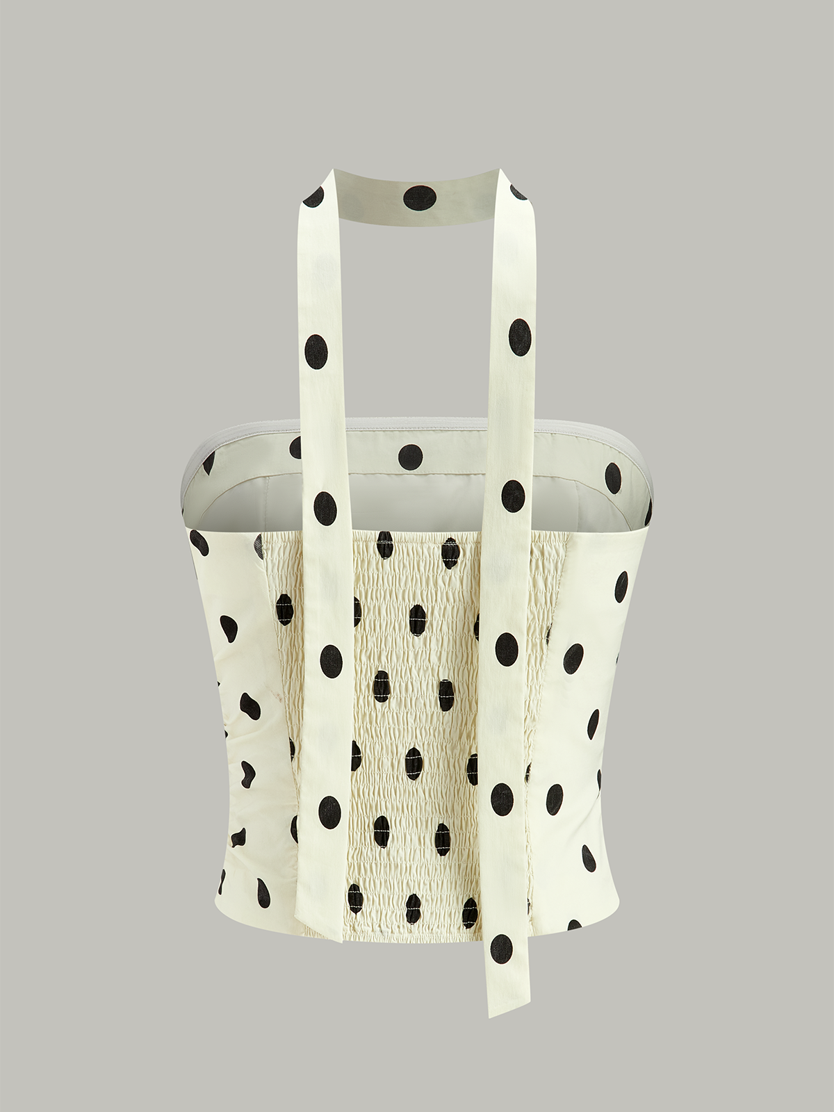 Polka Dot Ruched Strapless Top-Chicvia