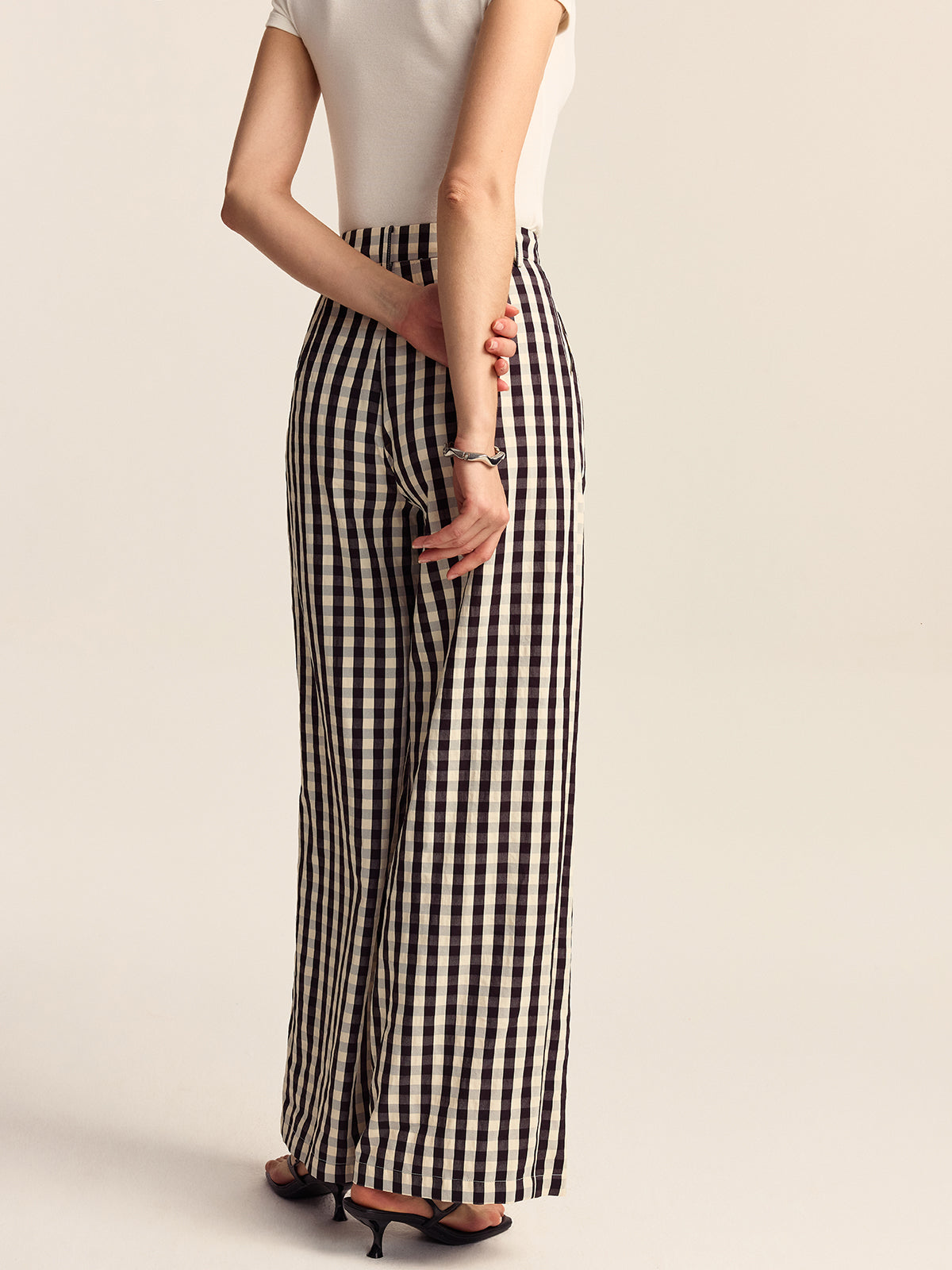 Gingham Wide-Leg Pants-Chicvia
