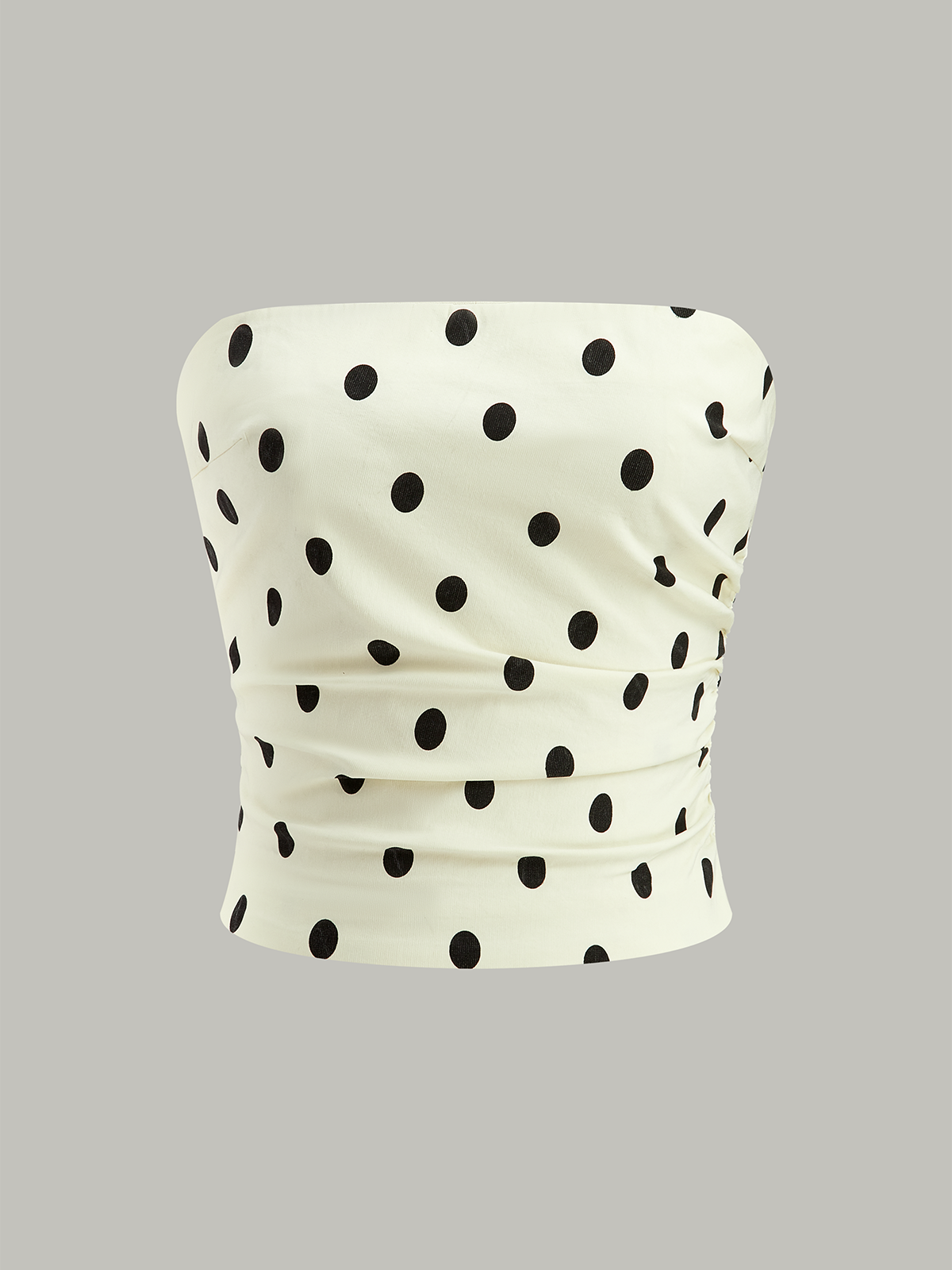 Polka Dot Ruched Strapless Top-Chicvia