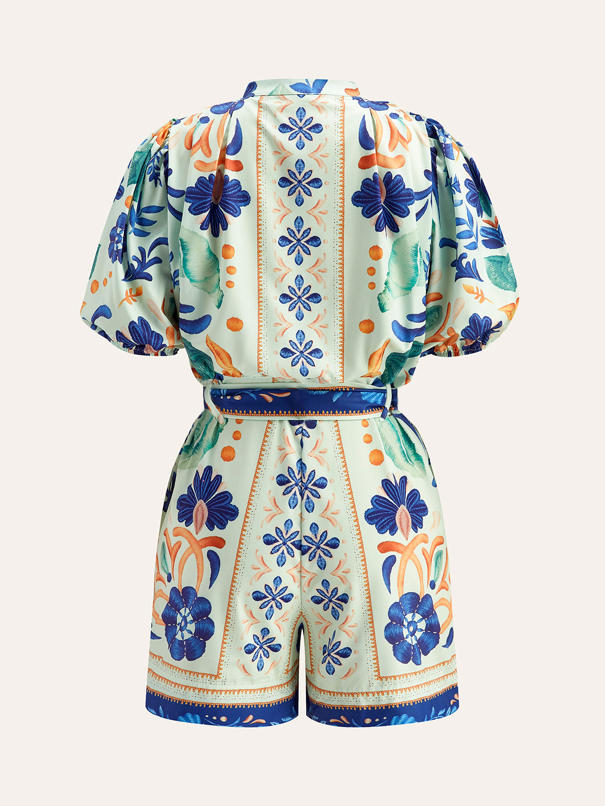 Floral Print Tie-Waist Jumpsuit-Chicvia