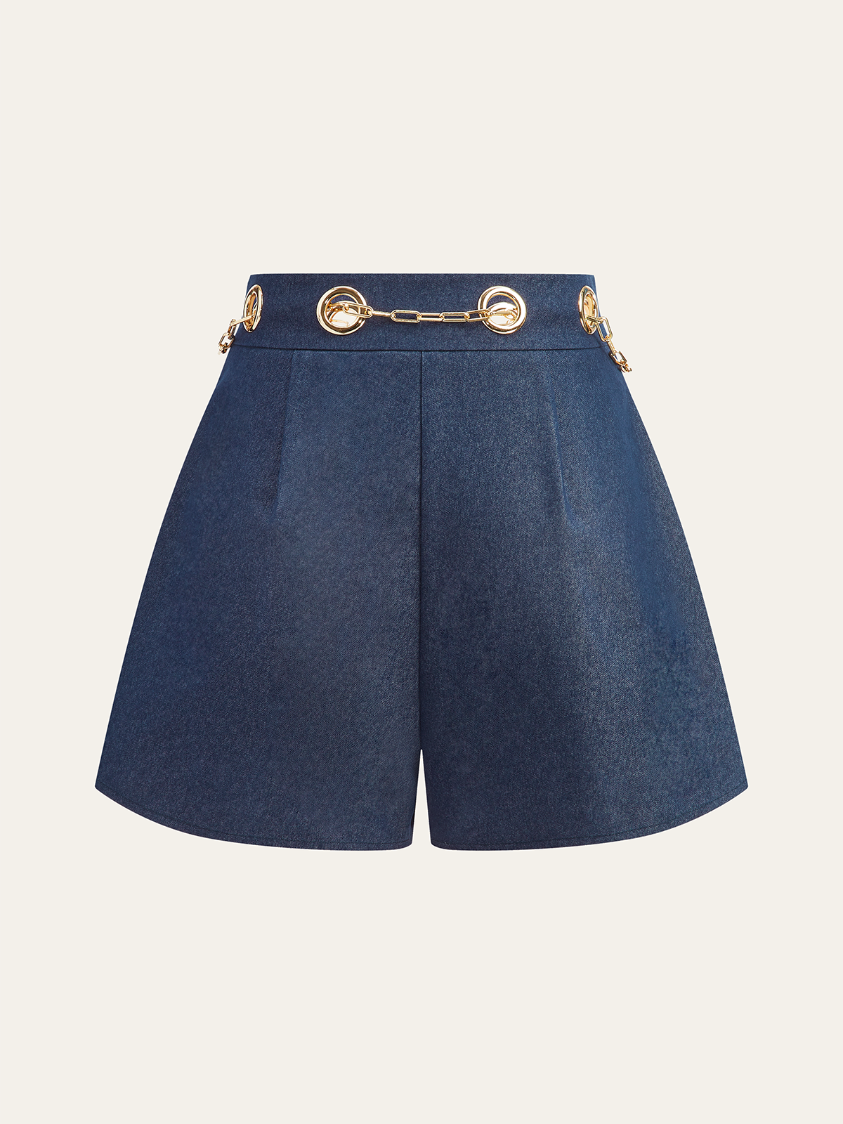 Faux Denim Shorts with Metal Chain Belt-Chicvia