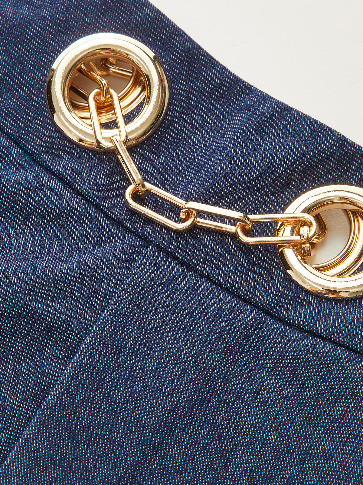 Faux Denim Shorts with Metal Chain Belt-Chicvia