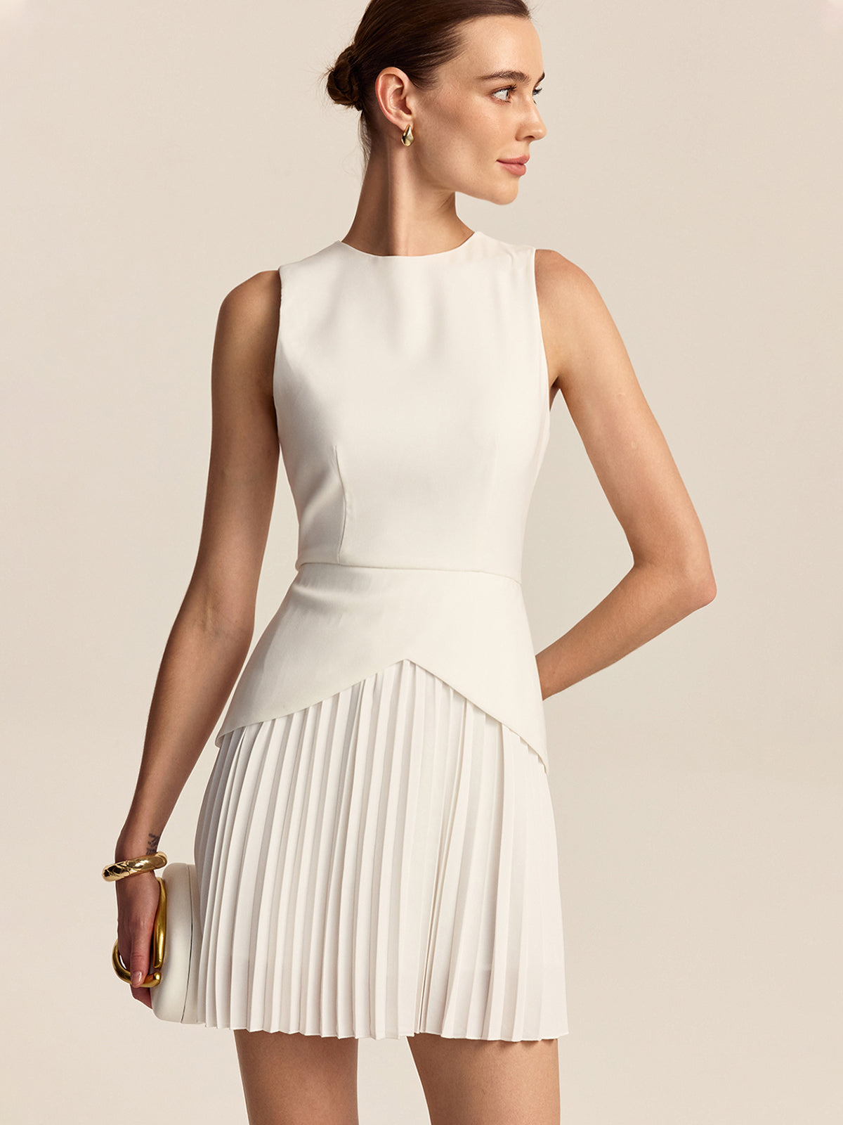 Pleated Hem Mini Dress-Chicvia