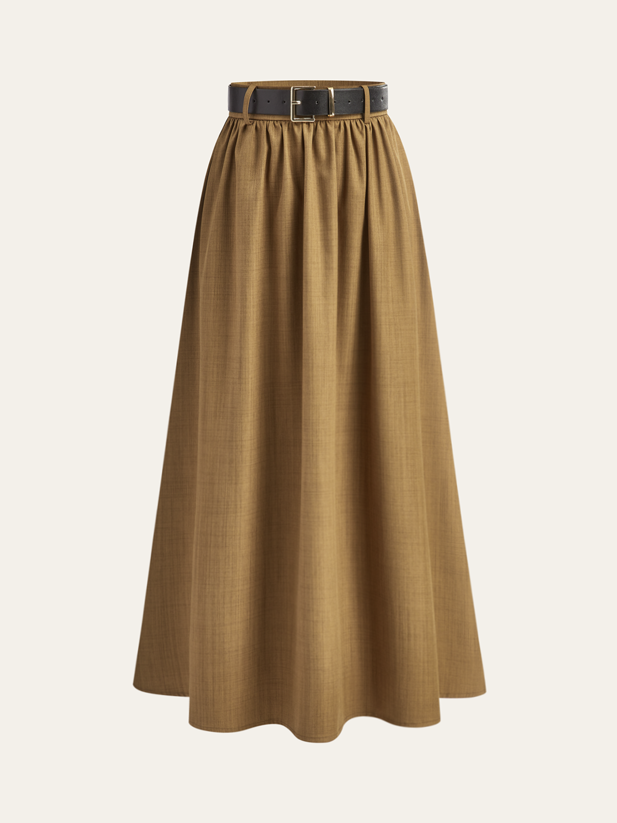 Belted Pleated Midi Skirt-Chicvia