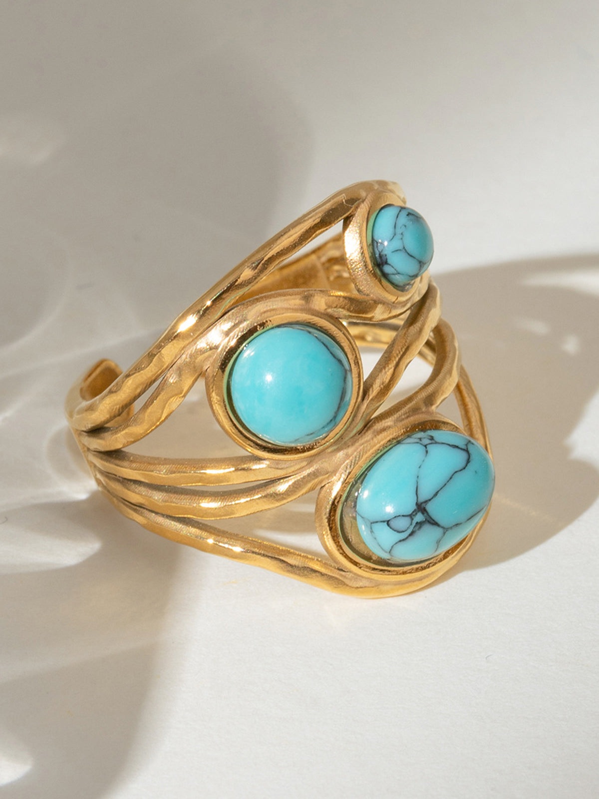 Gold Tone Turquoise Inlaid Ring-Chicvia