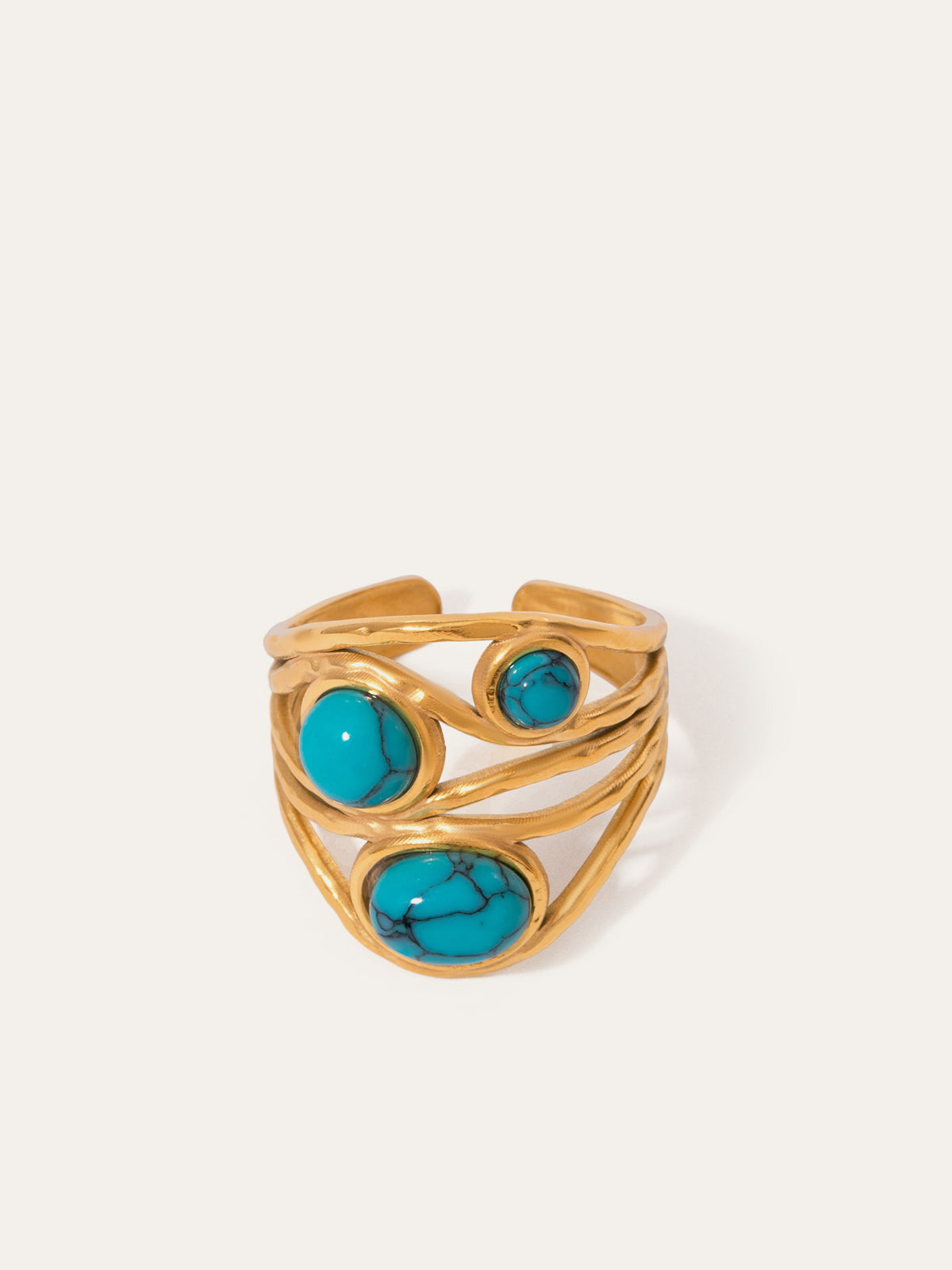 Gold Tone Turquoise Inlaid Ring-Chicvia