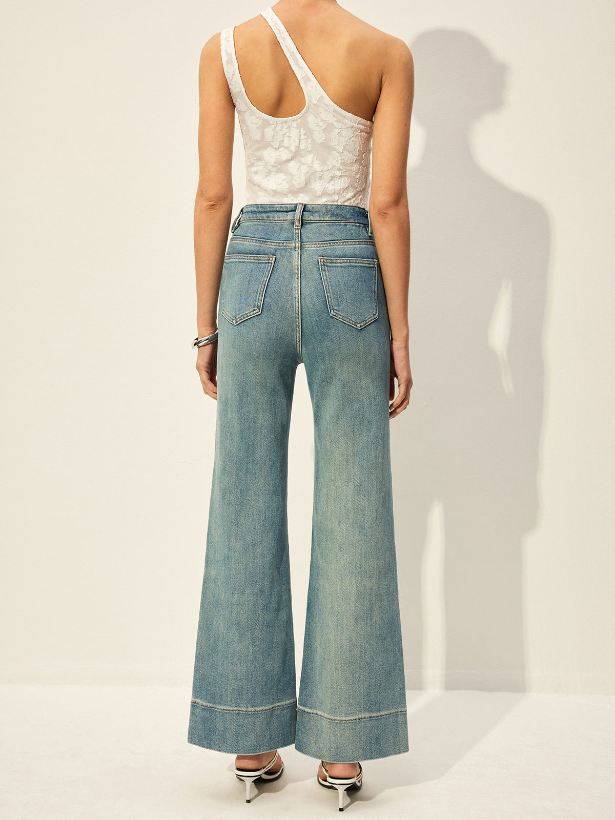 Mid-Waist Denim Pants With Pockets-Chicvia