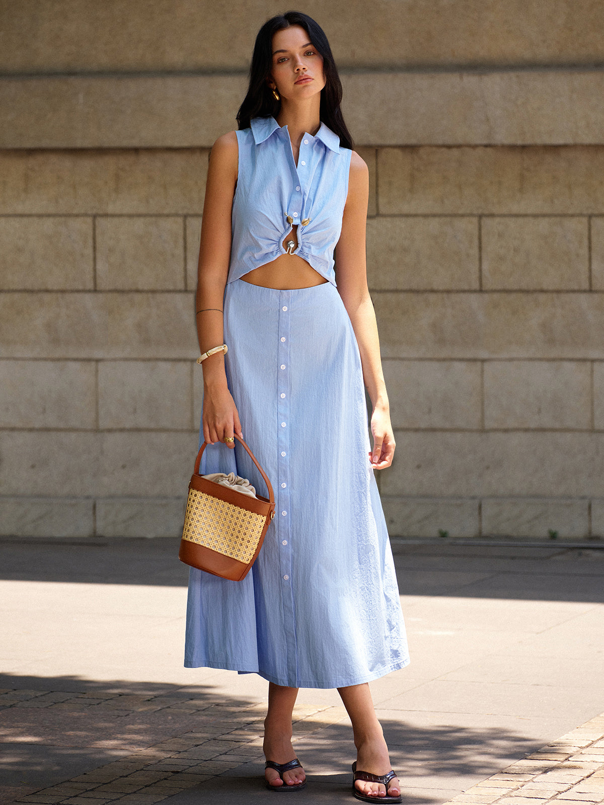 Metal Decor Cutout Dress-Chicvia