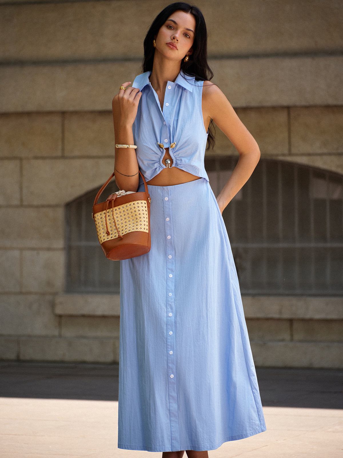 Metal Decor Cutout Dress-Chicvia