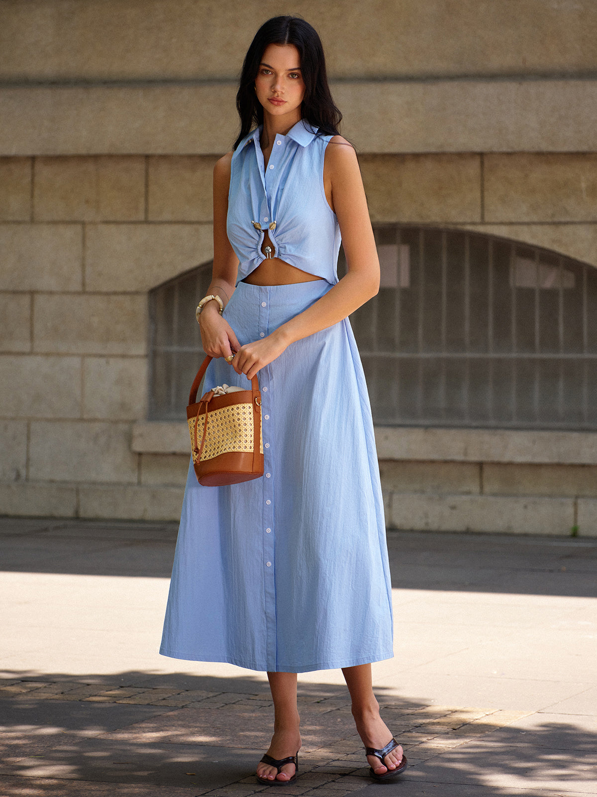 Metal Decor Cutout Dress-Chicvia