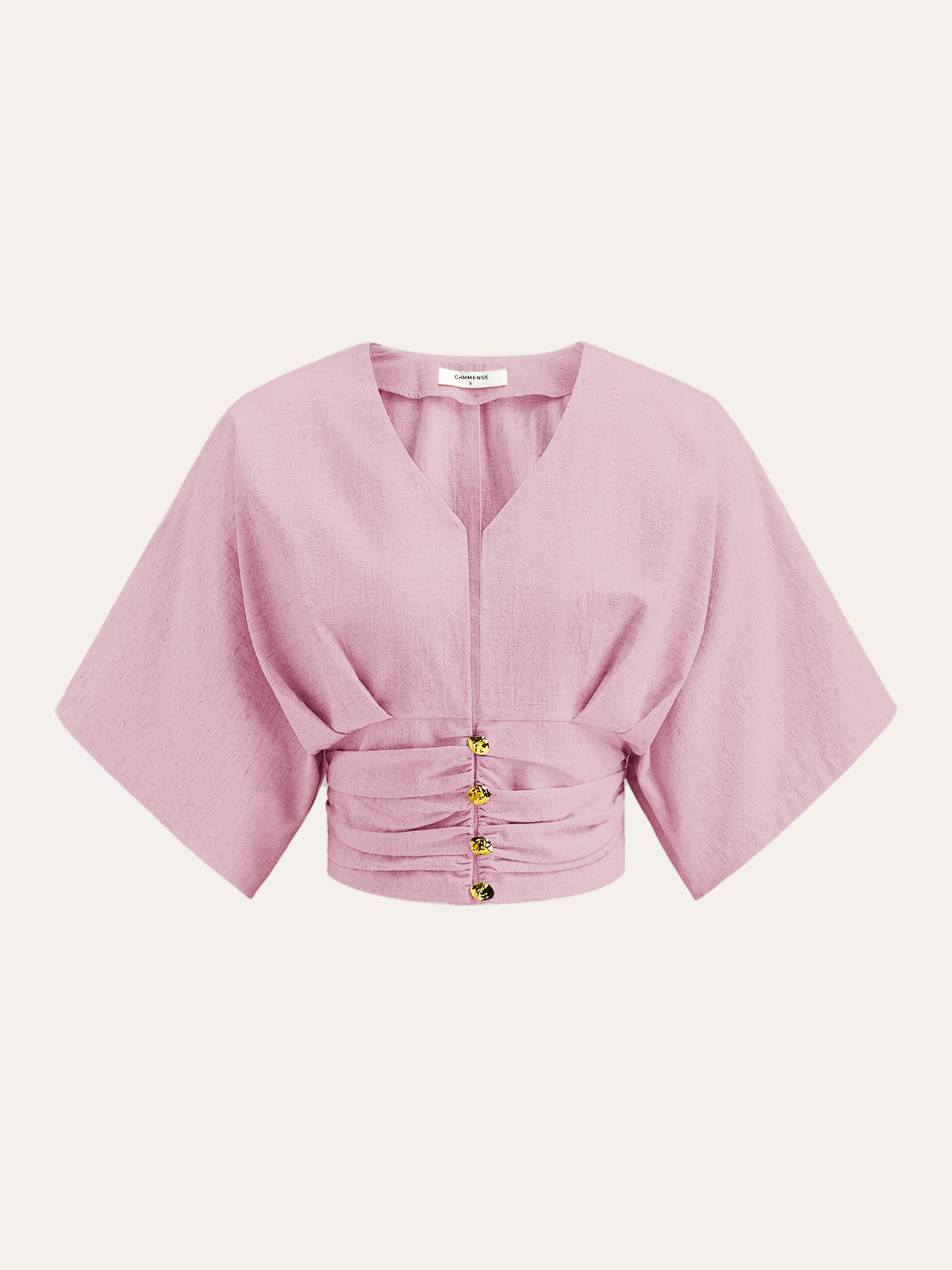 Cotton & Linen Kimono Sleeve Button Top-Chicvia