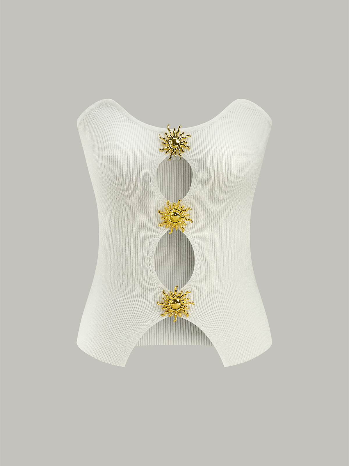 Metal Cut-Out Knit Sweater Vest-Chicvia