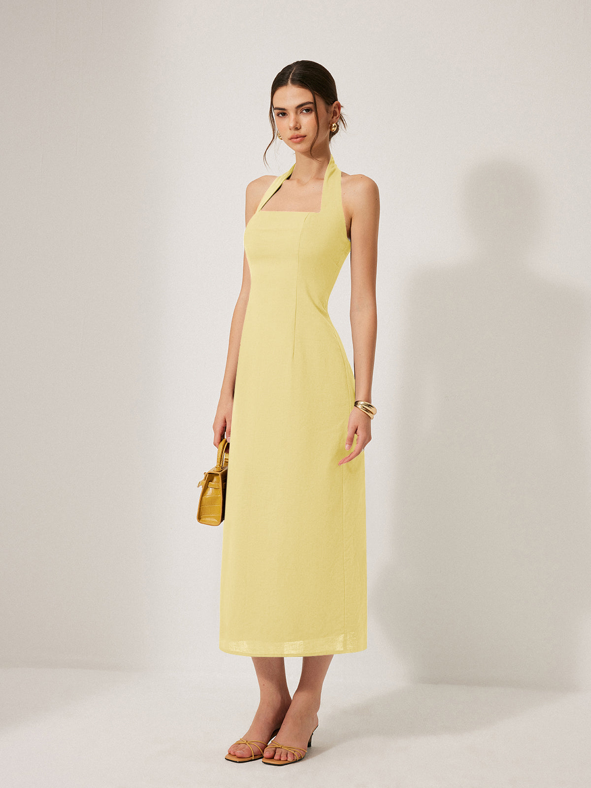 Cotton & Linen Halter Backless Split Dress-Chicvia