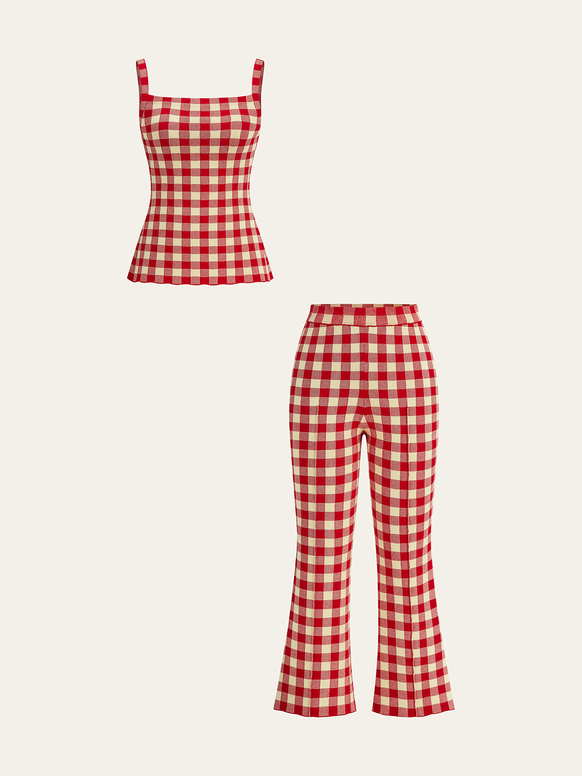 Gingham Print Pants Set-Chicvia