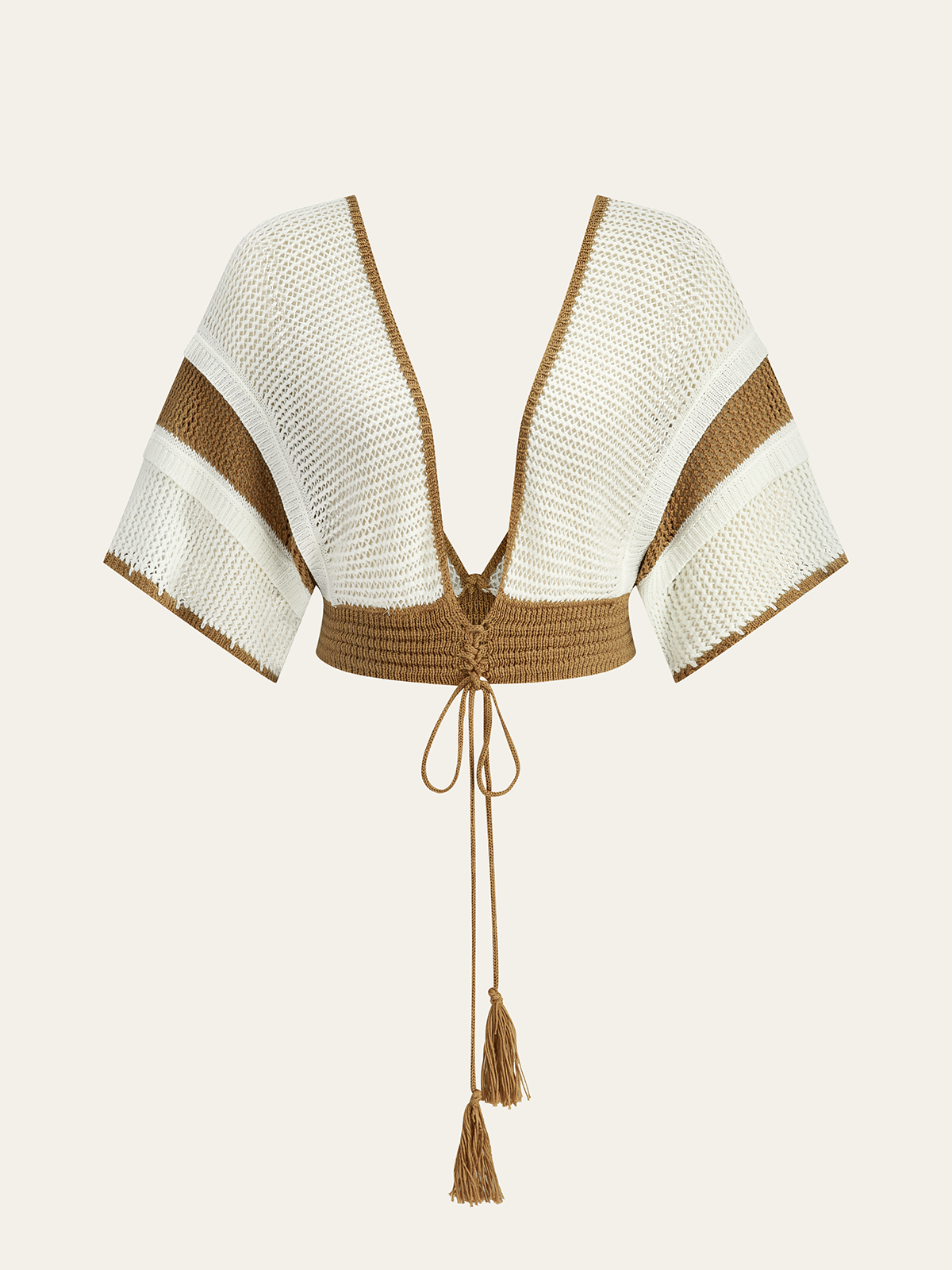 Crochet Stripe Skirt Set With Tassel Tie Waist-Chicvia