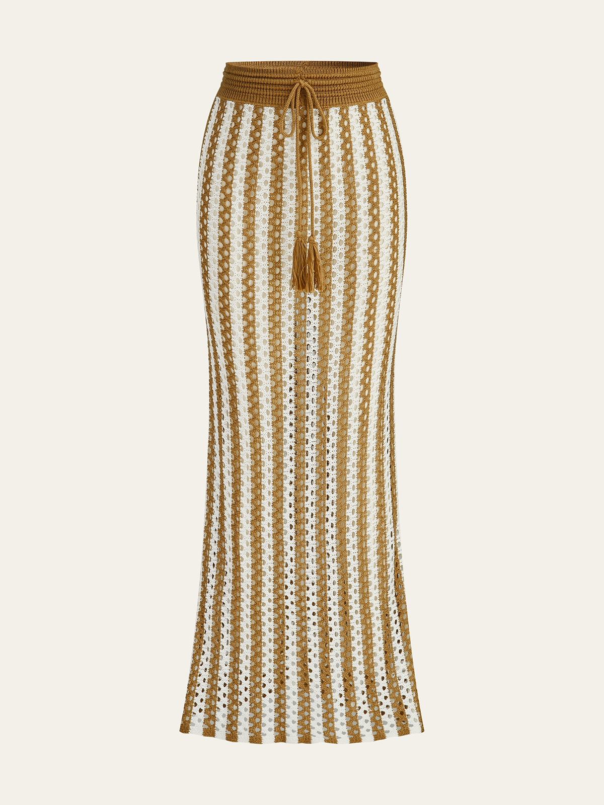 Crochet Stripe Skirt Set With Tassel Tie Waist-Chicvia