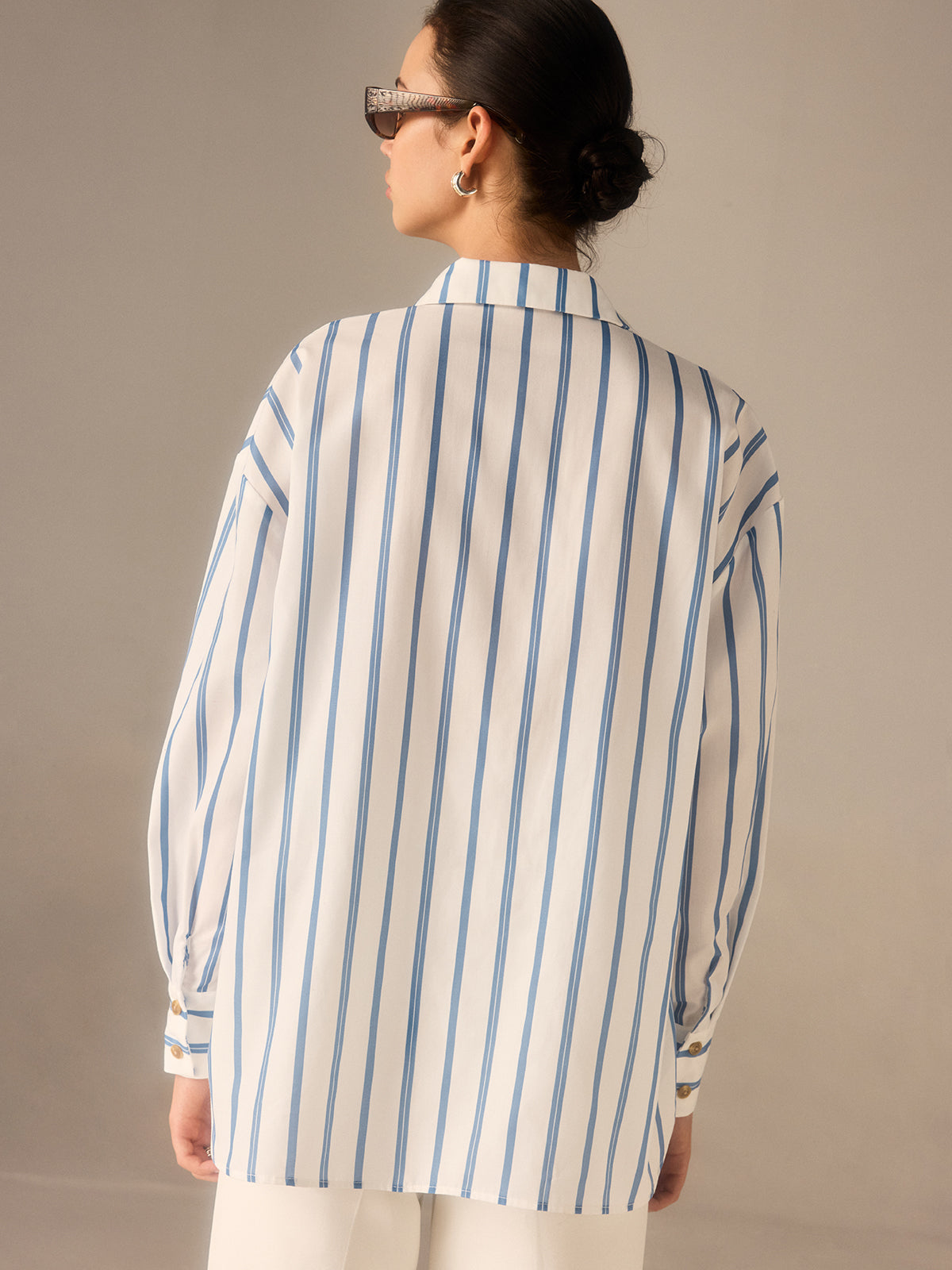 Oversized Striped Button Shirt-Chicvia