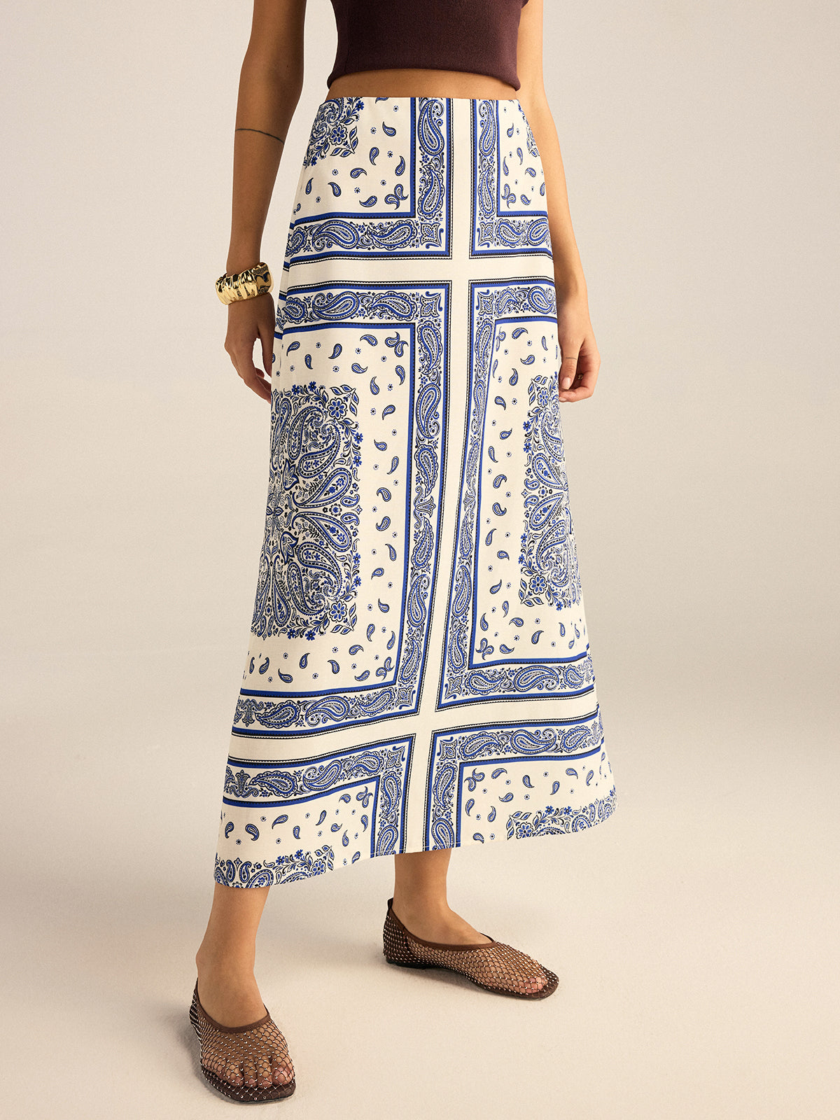 Paisley Printed Maxi Skirt-Chicvia