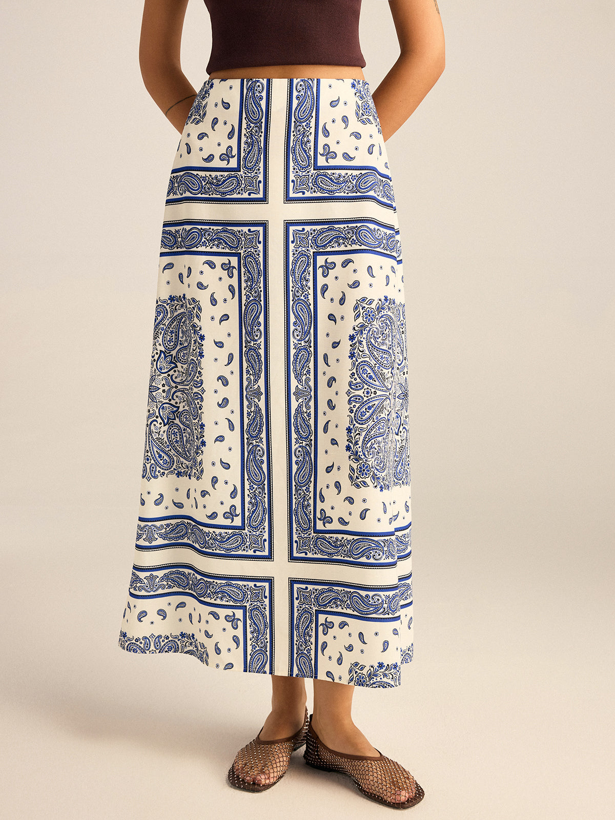 Paisley Printed Maxi Skirt-Chicvia