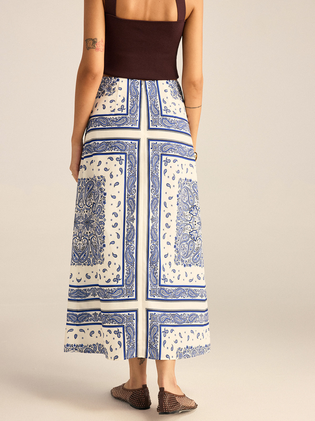 Paisley Printed Maxi Skirt-Chicvia