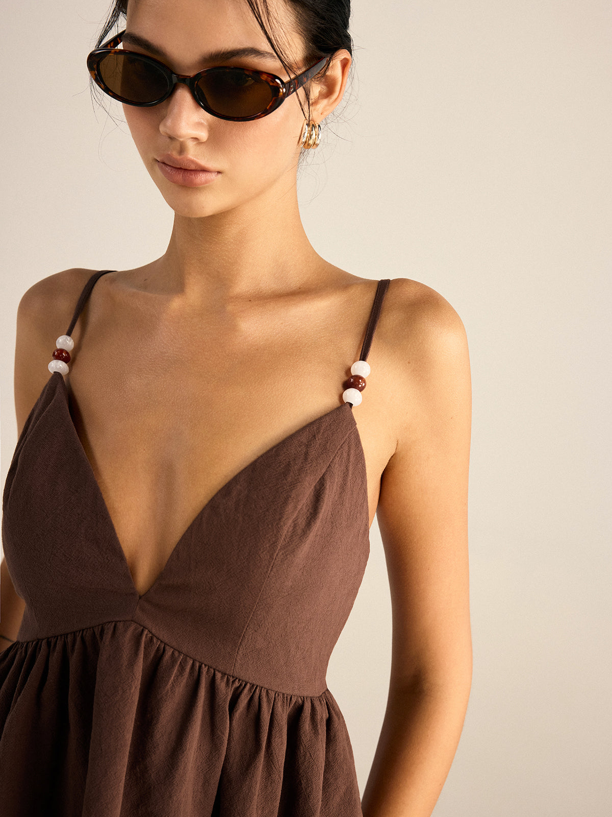 Cotton Peplum Beaded Straps Top and Pants set-Chicvia