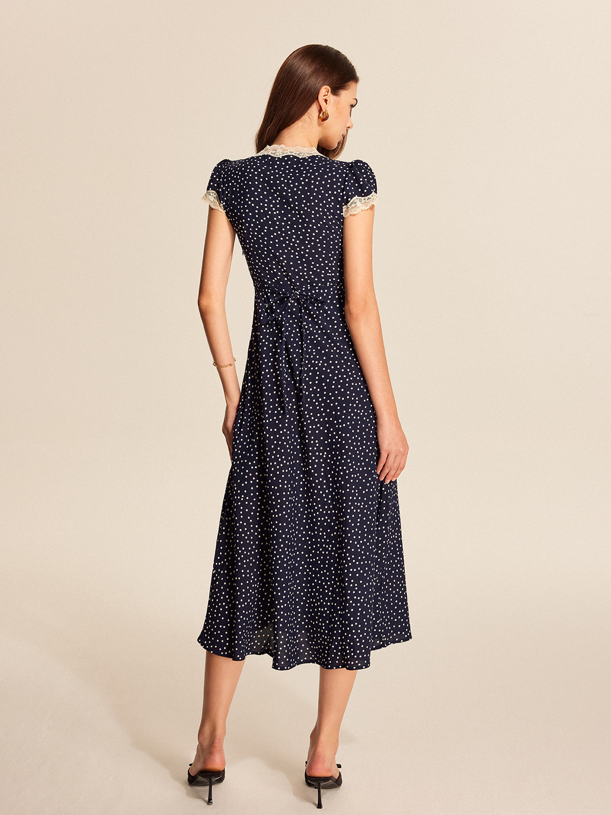 Polka Dot Lace-Trim Dress-Chicvia
