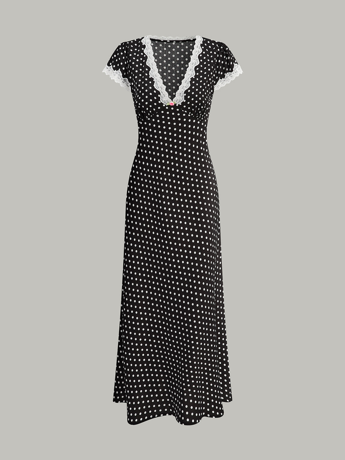 Polka Dot Lace-Trim Dress-Chicvia