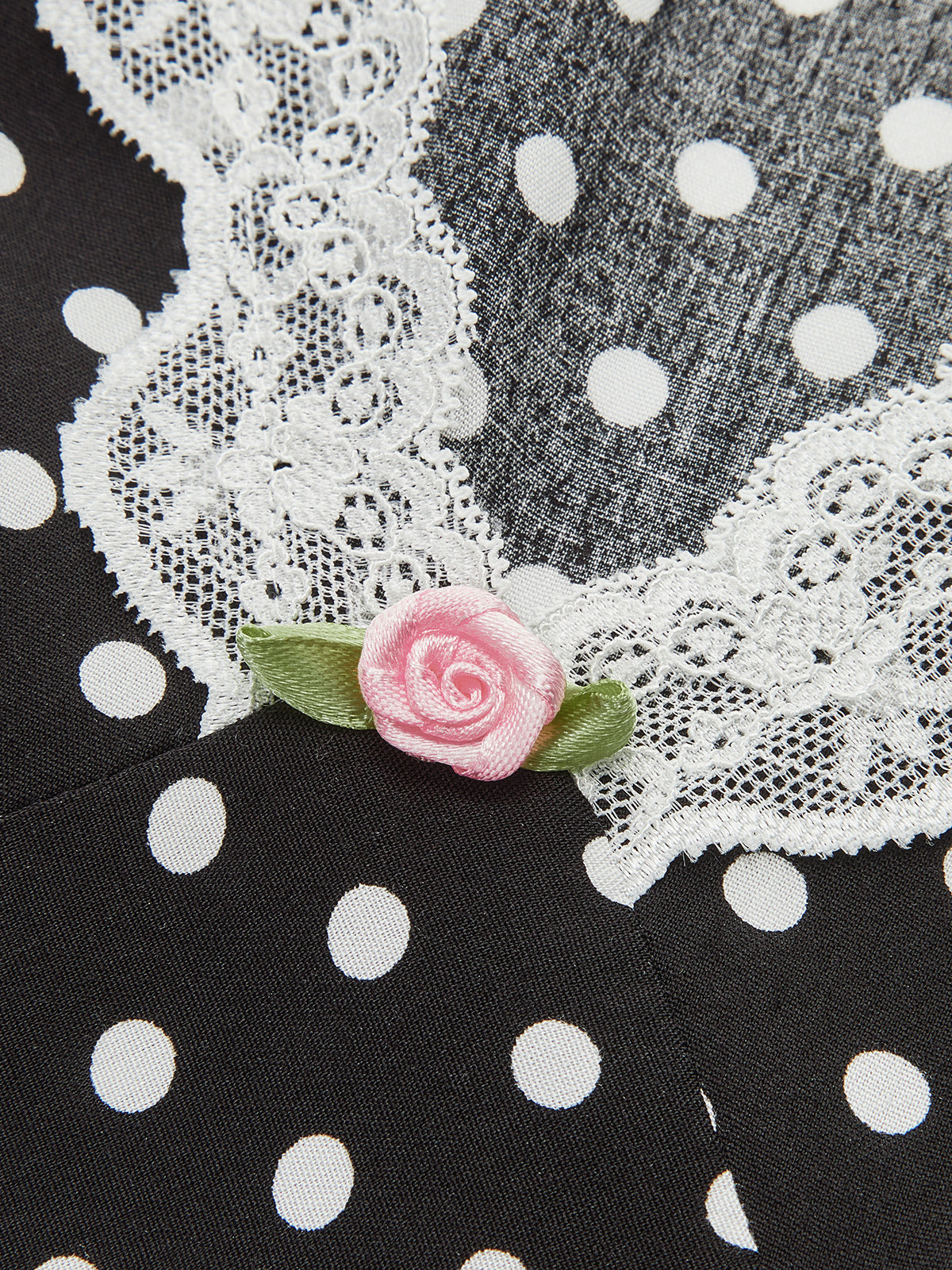 Polka Dot Lace-Trim Dress-Chicvia