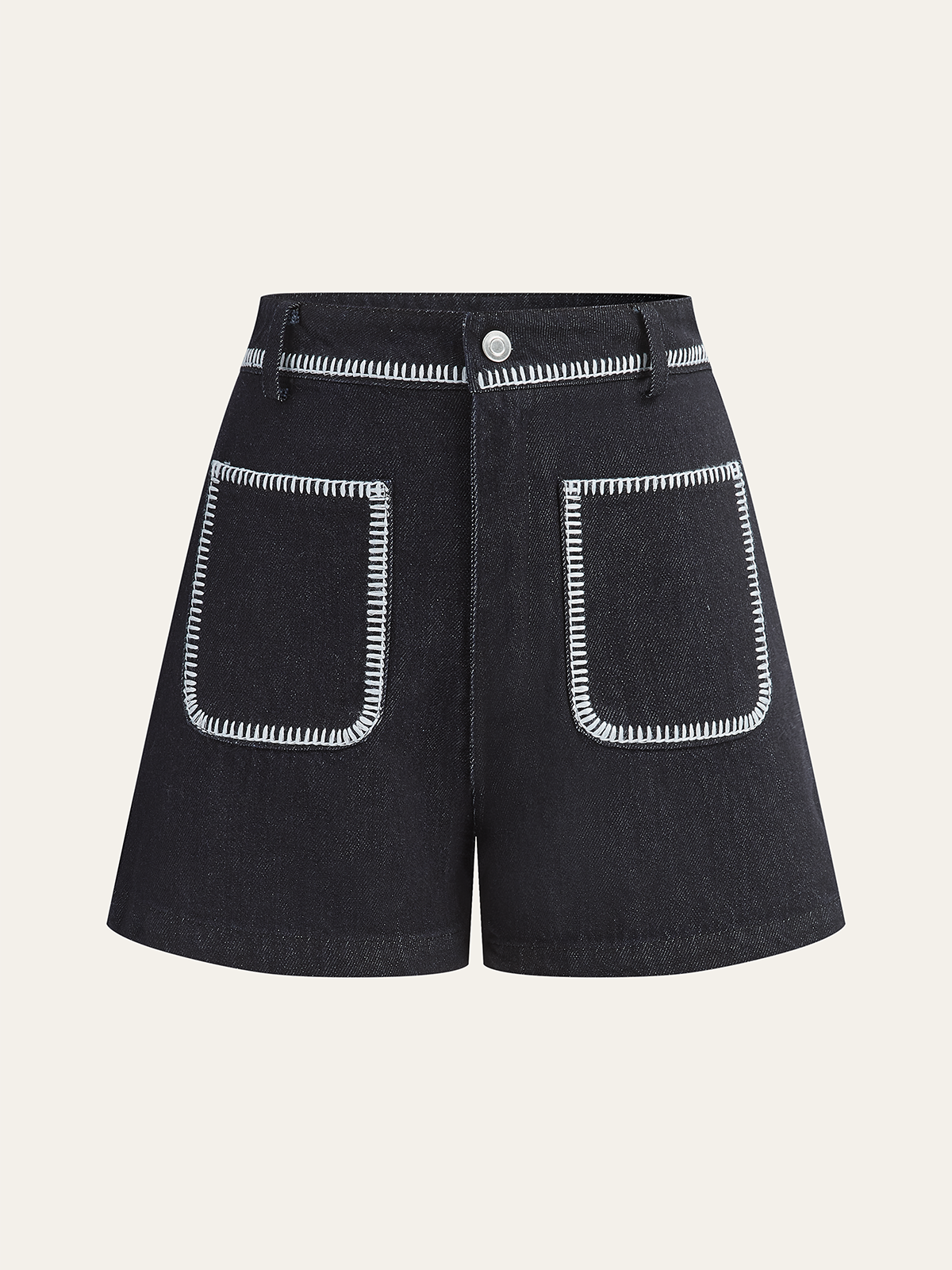 Contrast Trim Denim Shorts-Chicvia