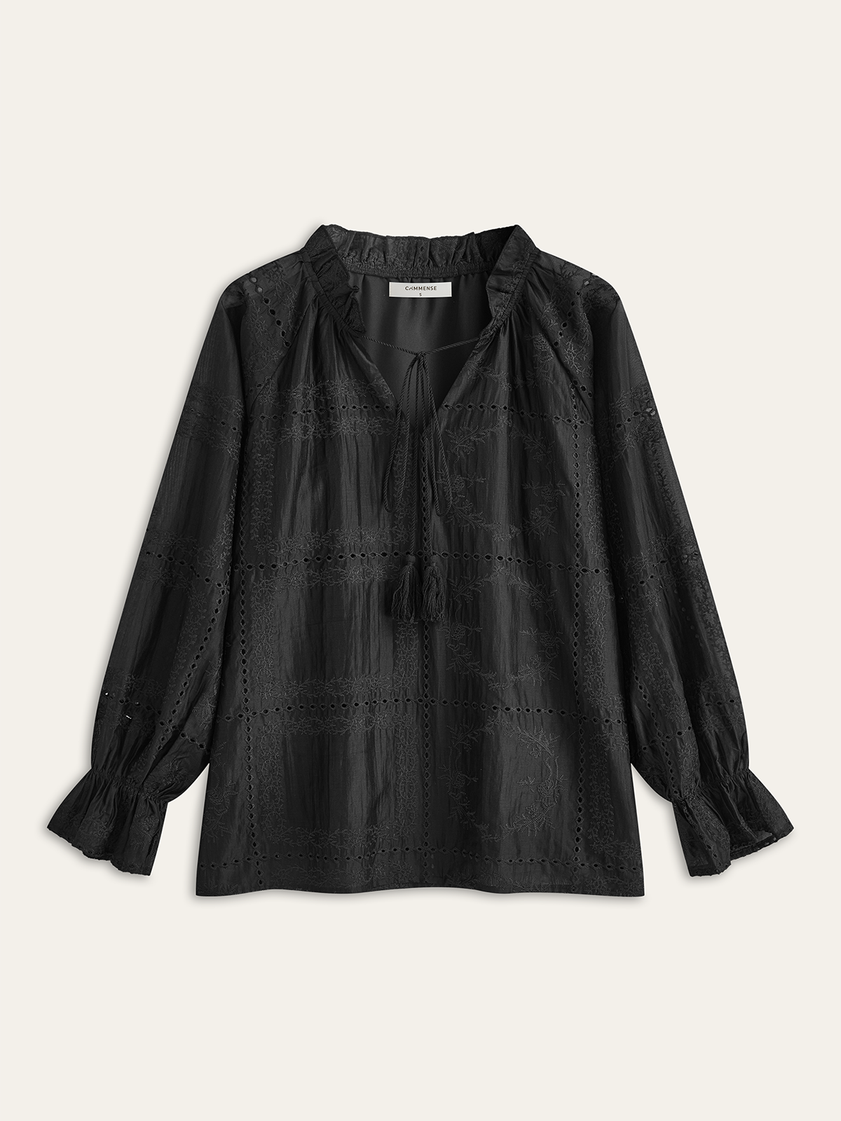 Embroidery Detail Long Sleeve Shorts Set-Chicvia