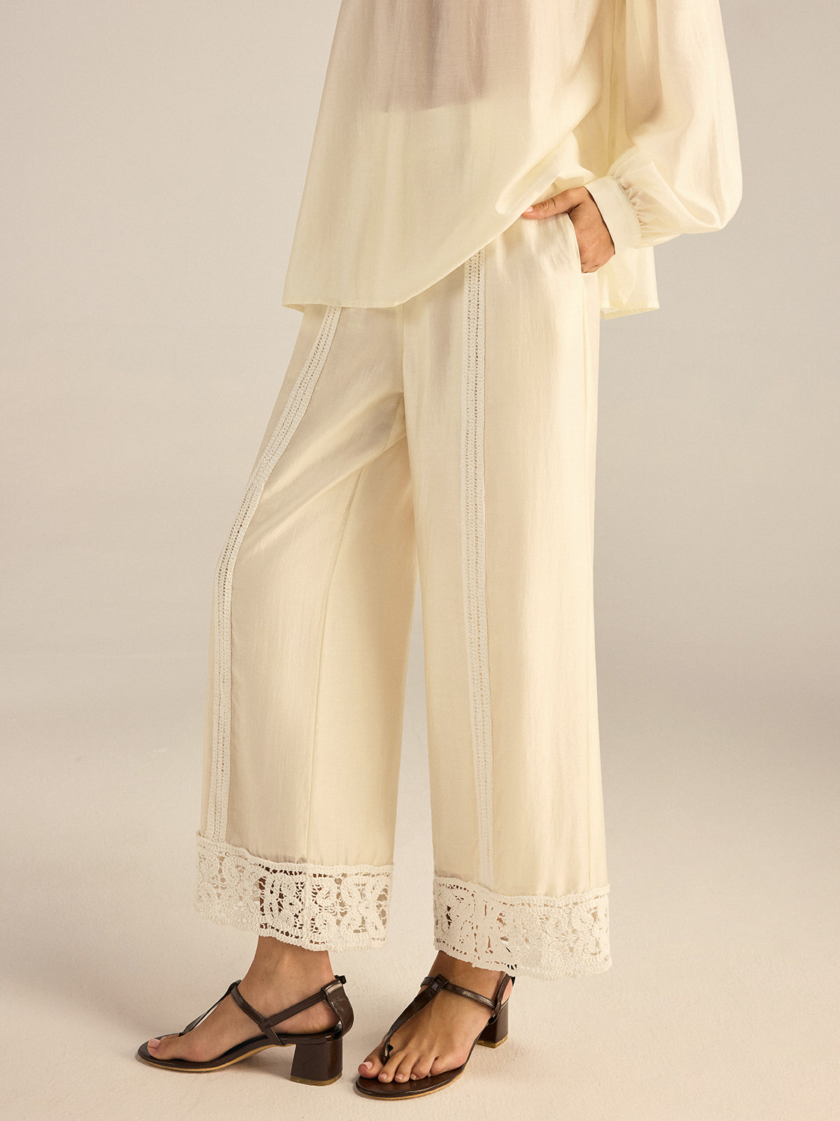 Crochet Tencel Wide-Leg Pants-Chicvia