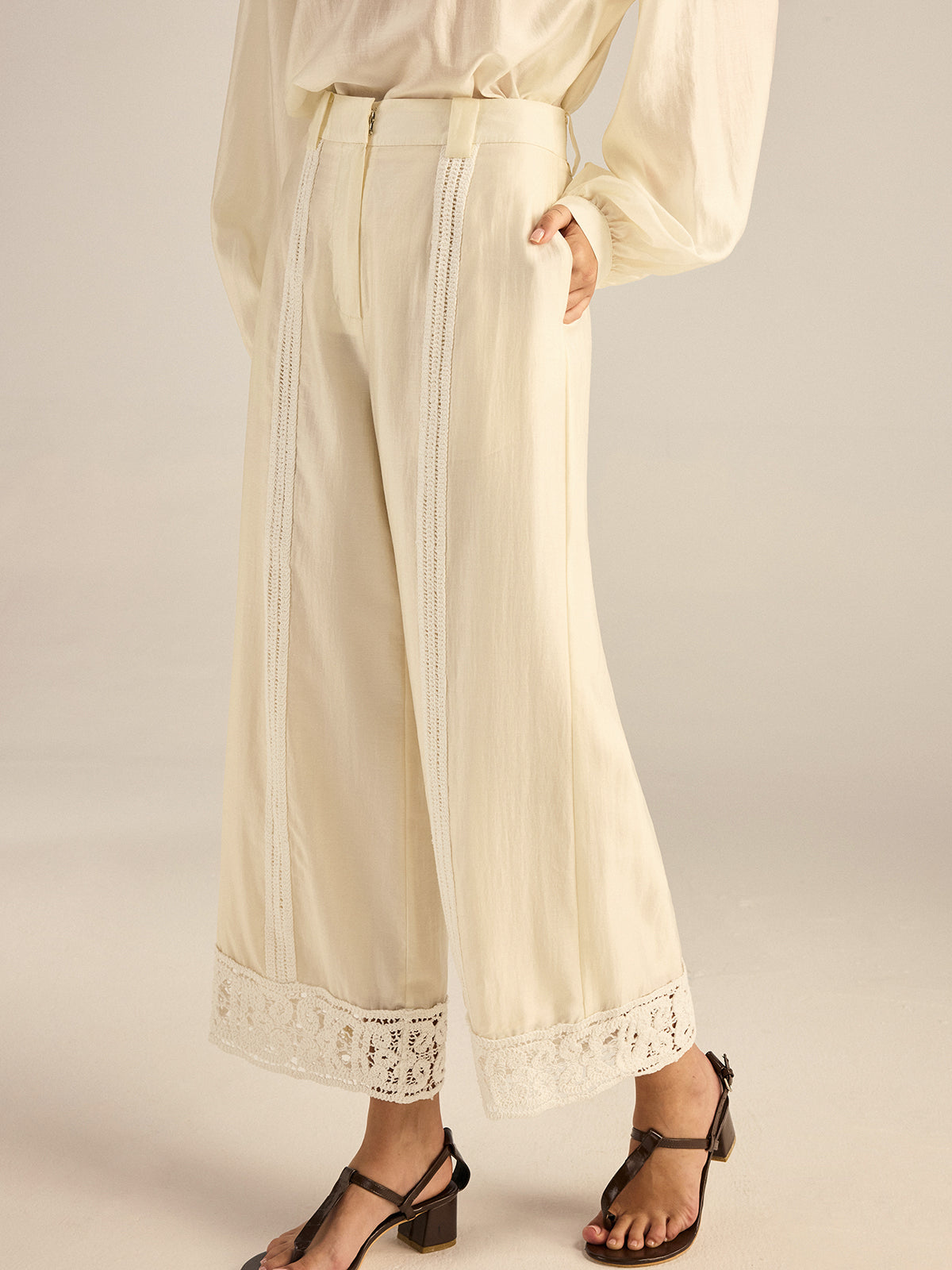 Crochet Tencel Wide-Leg Pants-Chicvia