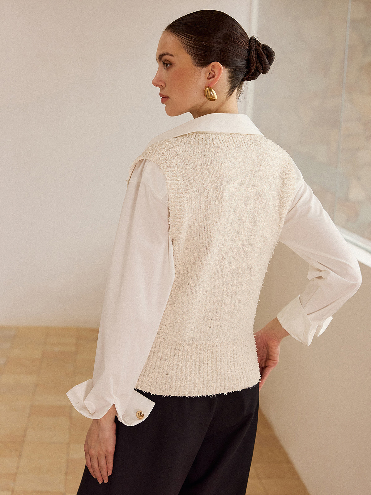 Cable Knit V-Neck Vest-Chicvia