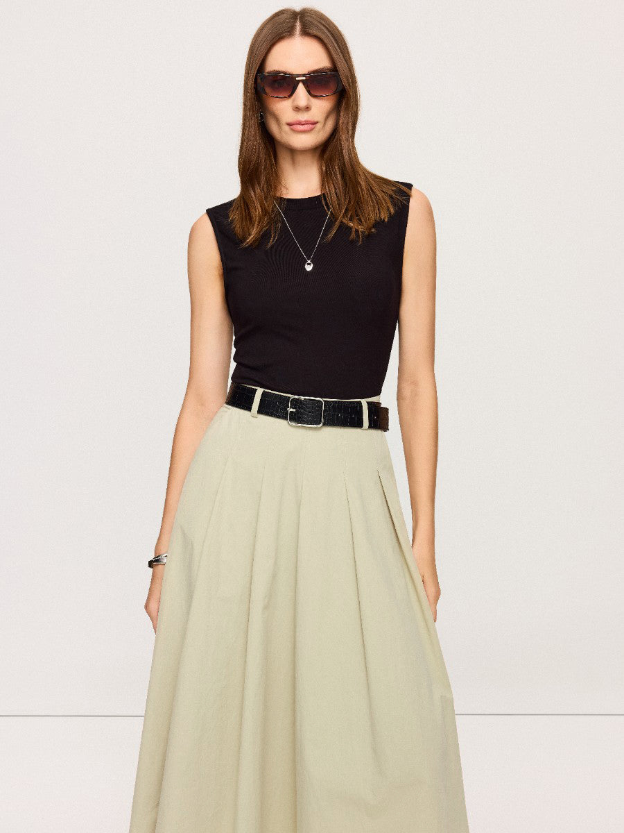 Belted Pleated Two-Tone Midi Dresses-Chicvia