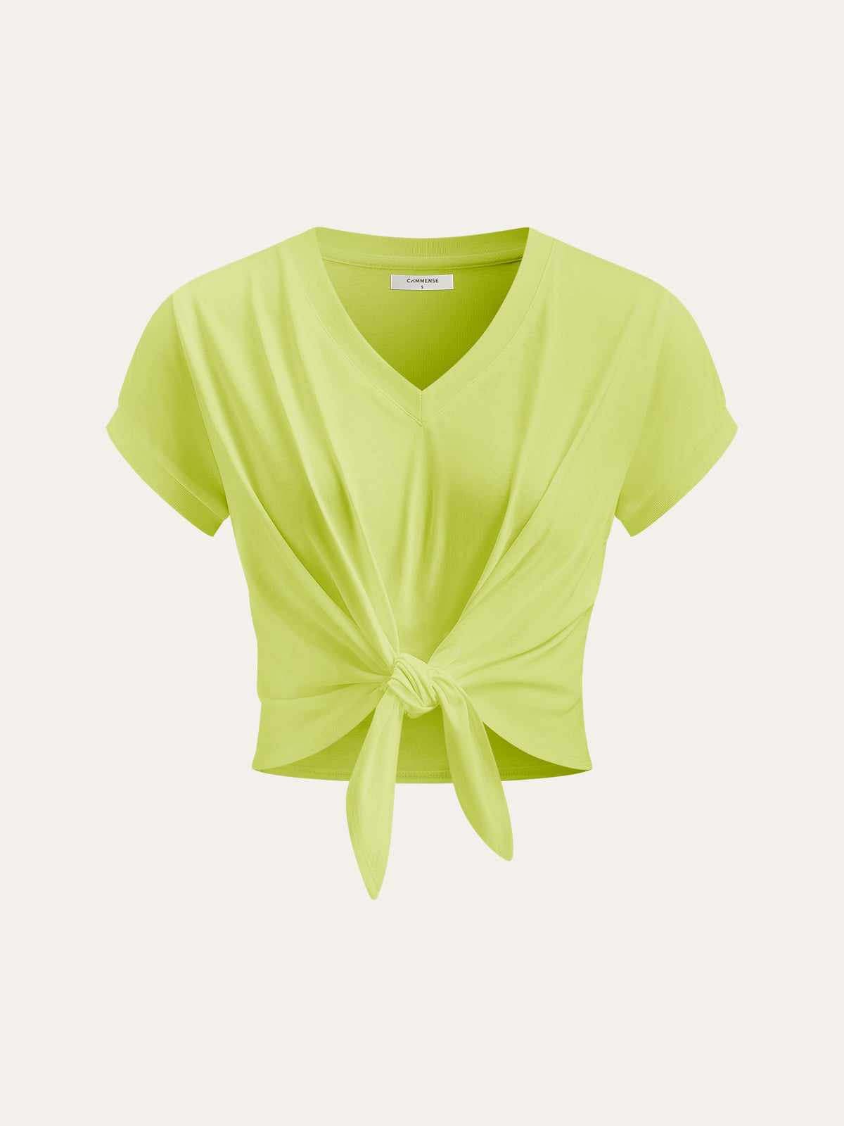 Knot Front V-Neck T-Shirt-Chicvia