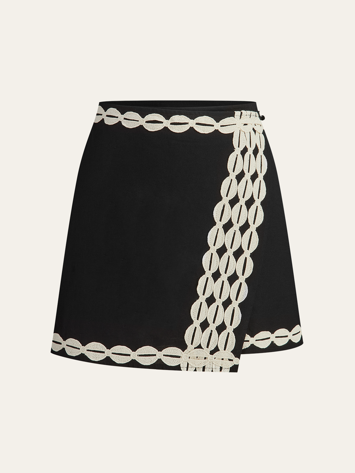 Color-Block Woven-Trim Wrap Mini Skirt-Chicvia