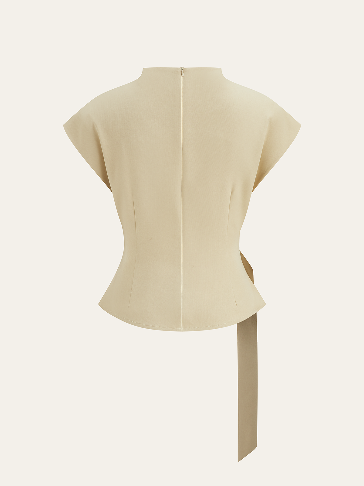 Belted Mock Neck Short-Sleeve Blouse-Chicvia