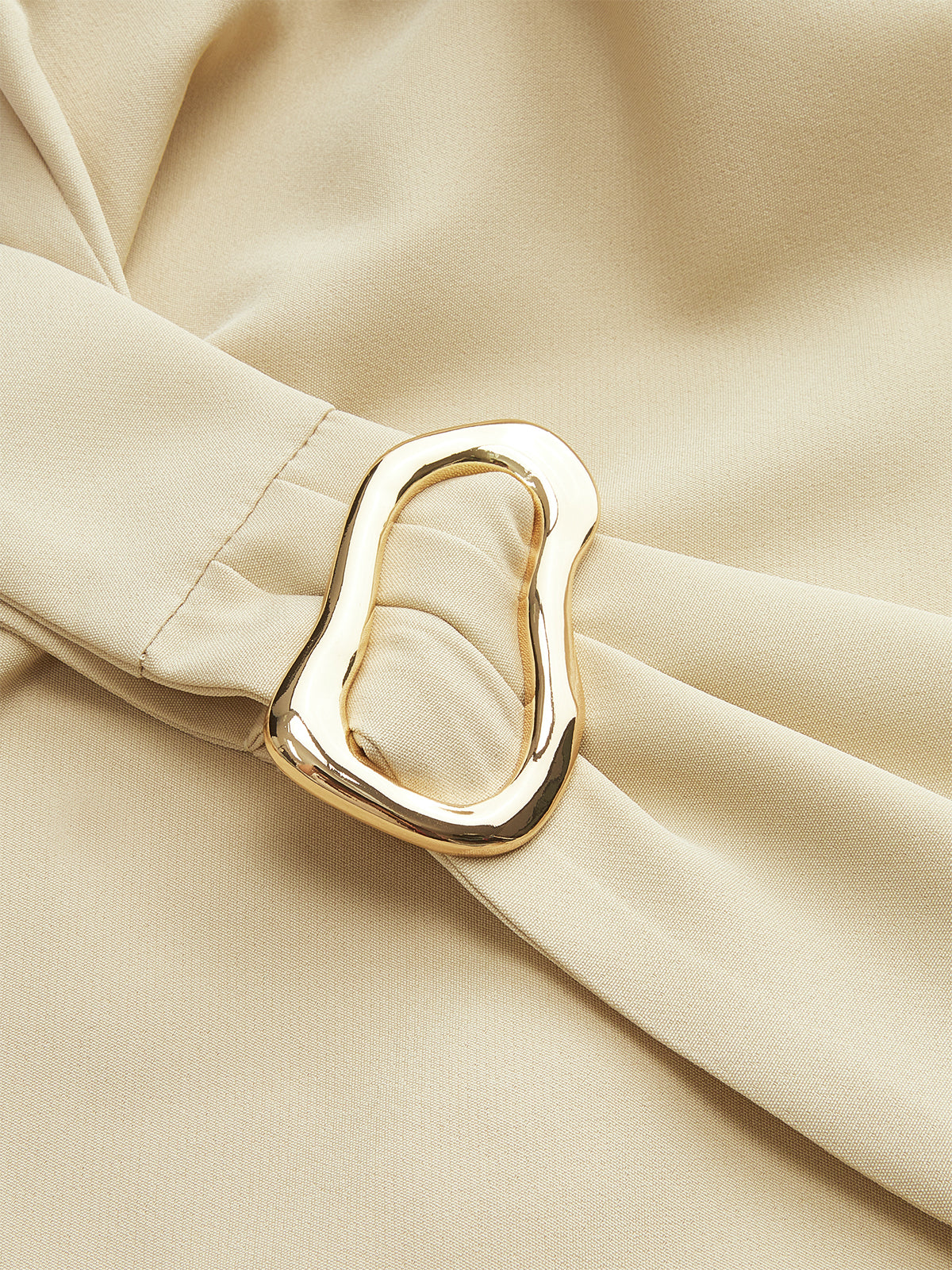 Belted Mock Neck Short-Sleeve Blouse-Chicvia