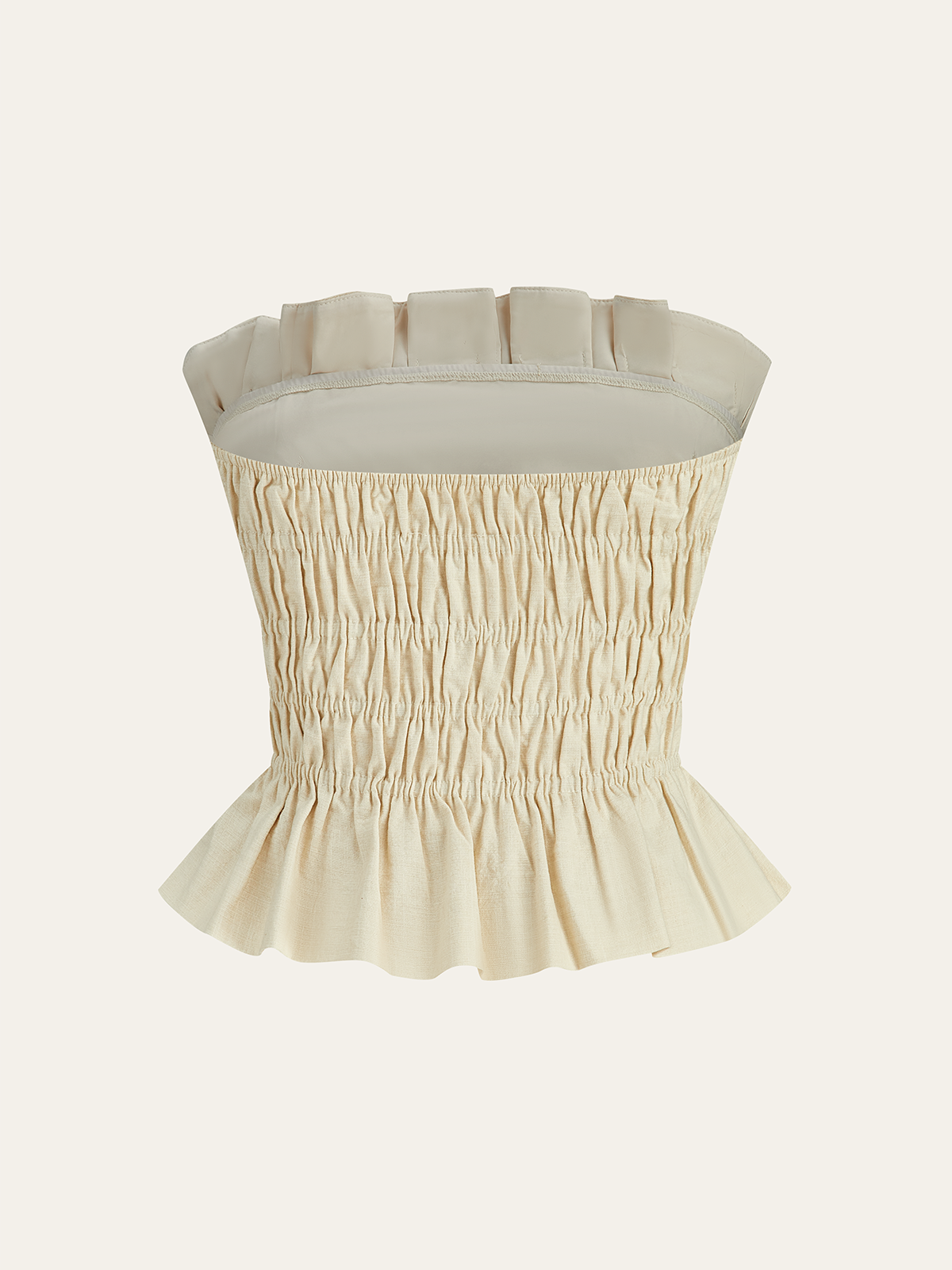 Cotton & Linen Strapless Smocked Peplum Top-Chicvia