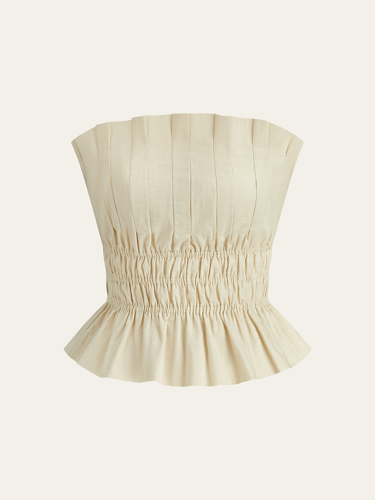 Cotton & Linen Strapless Smocked Peplum Top-Chicvia