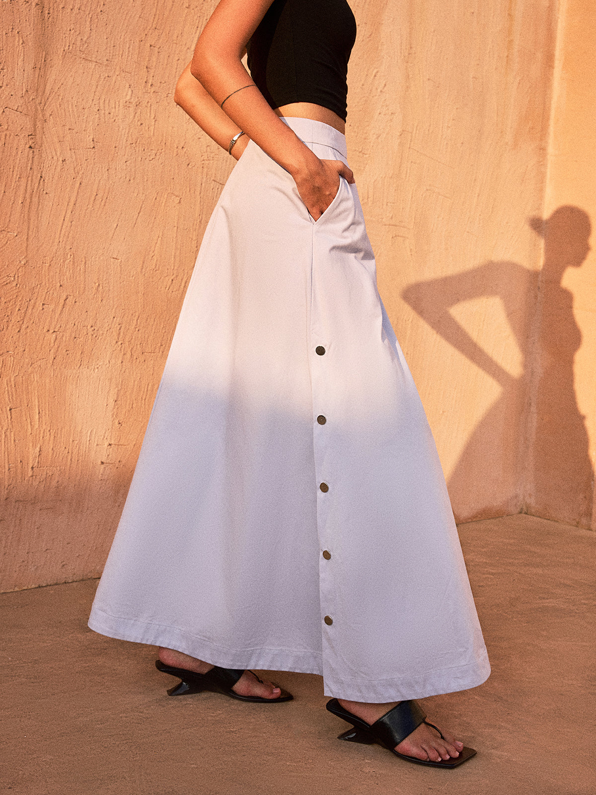 Button-Down Maxi Skirt-Chicvia